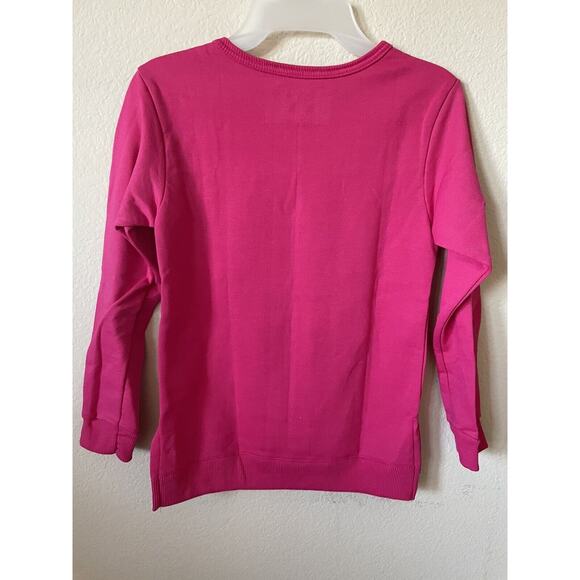 Hanes Dark Pink Long Sleeve Split Hem Fleece Sweatshirt Pullover Size L 10/12 - Picture 4 of 4